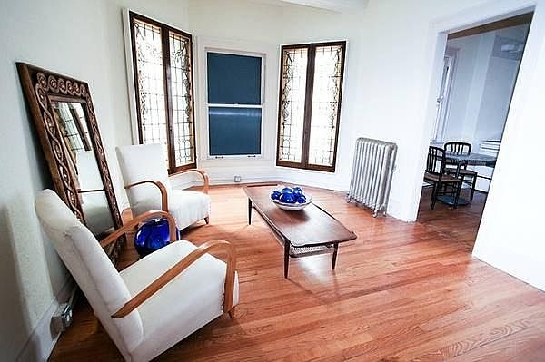 Large living room with stained glass