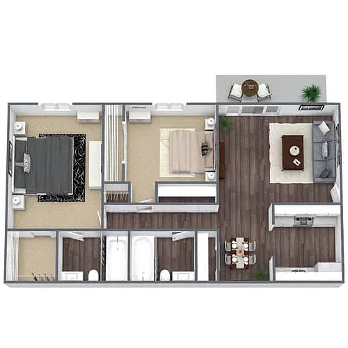Floor plan B2: 2 Bed 2 Bath