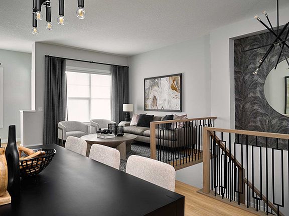 A photo of the great room of the York model show home in Calgary by Brookfield Residential