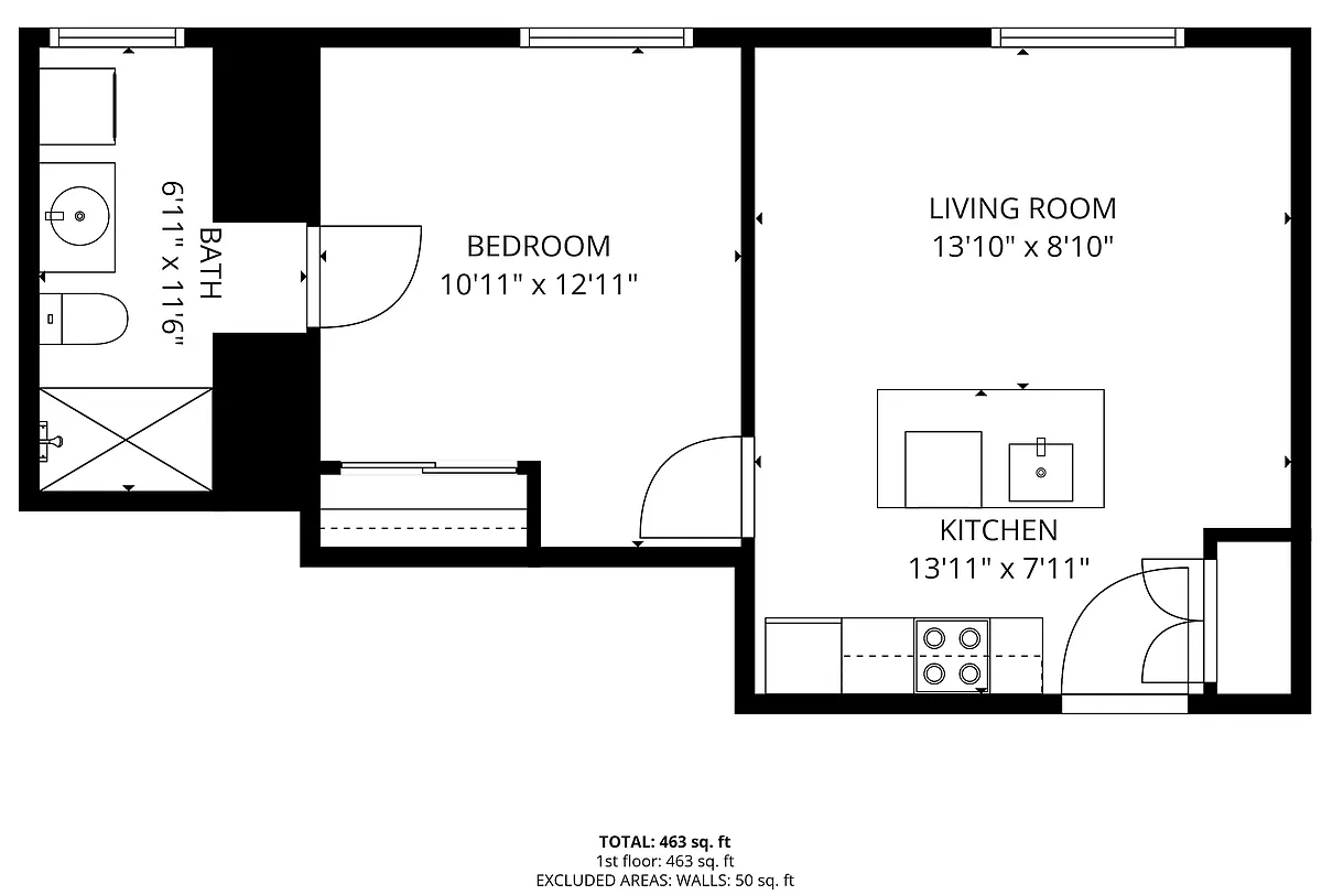 Floor plan Second Floor One Bedroom With Island