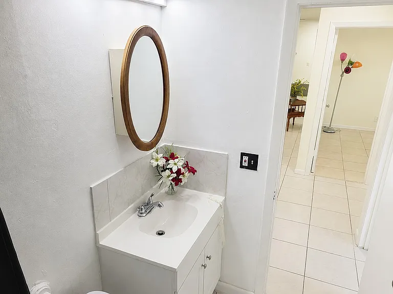 Bathroom sink with cabinet mirror