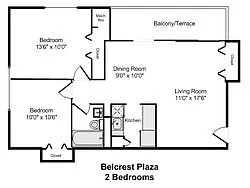 Floor plan 2 Bedroom 1 Bathroom