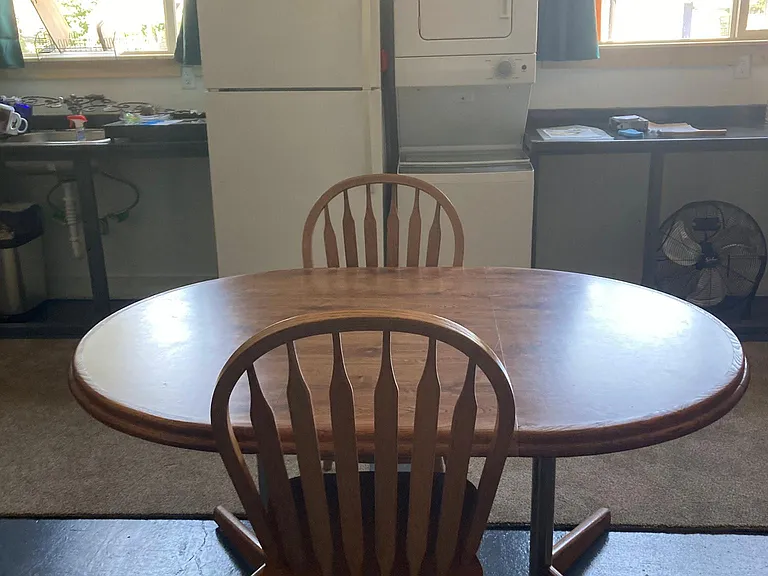 There is the stacking washer and dryer and the refrigerator (which has been moved to the left of the kitchen sink, after we installed a propane stove