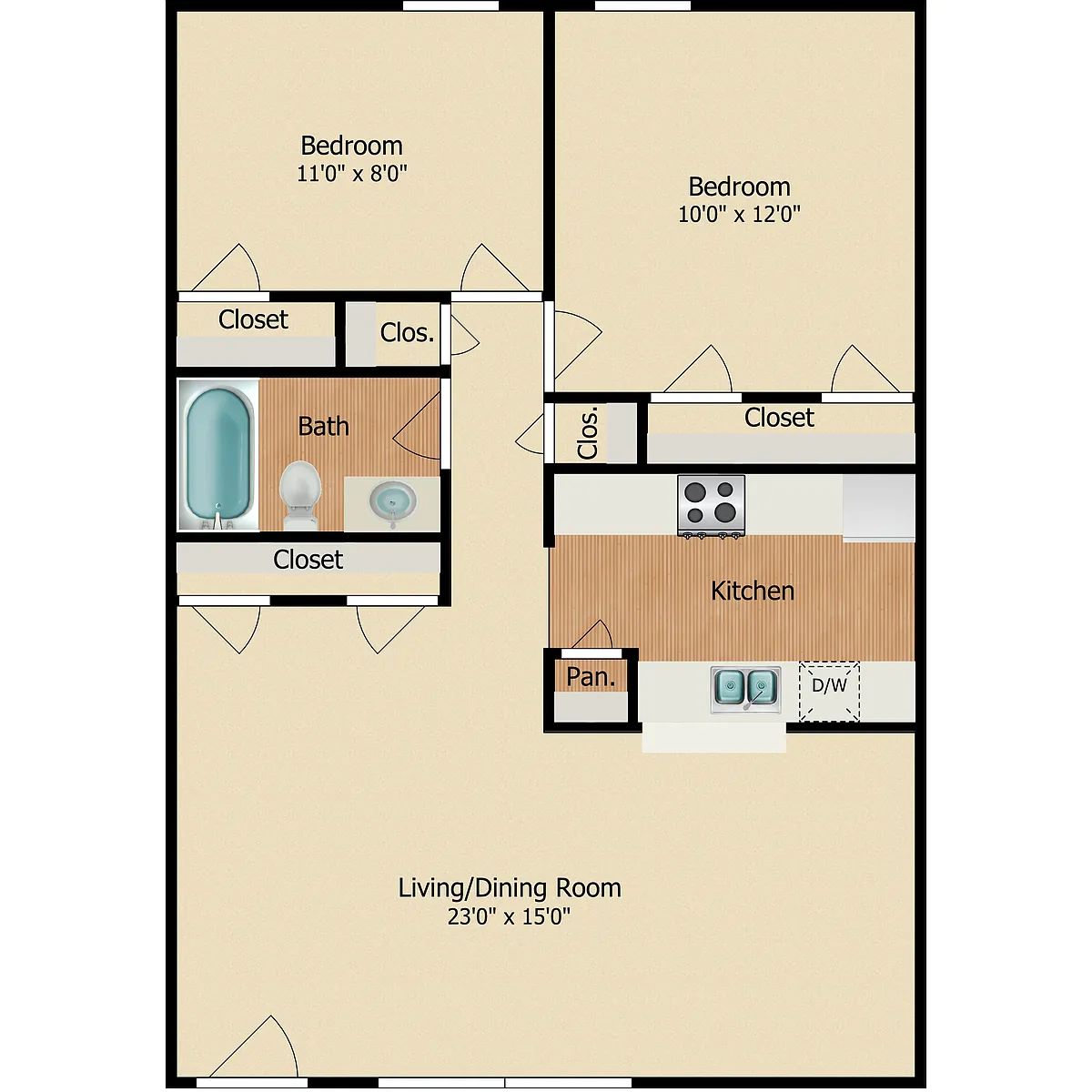 Floor plan 2 Bedroom 1 Bath
