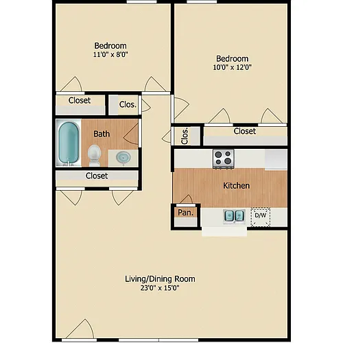 Floor plan 2 Bedroom 1 Bath