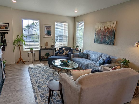 Electric fireplace and furnishings are not included.