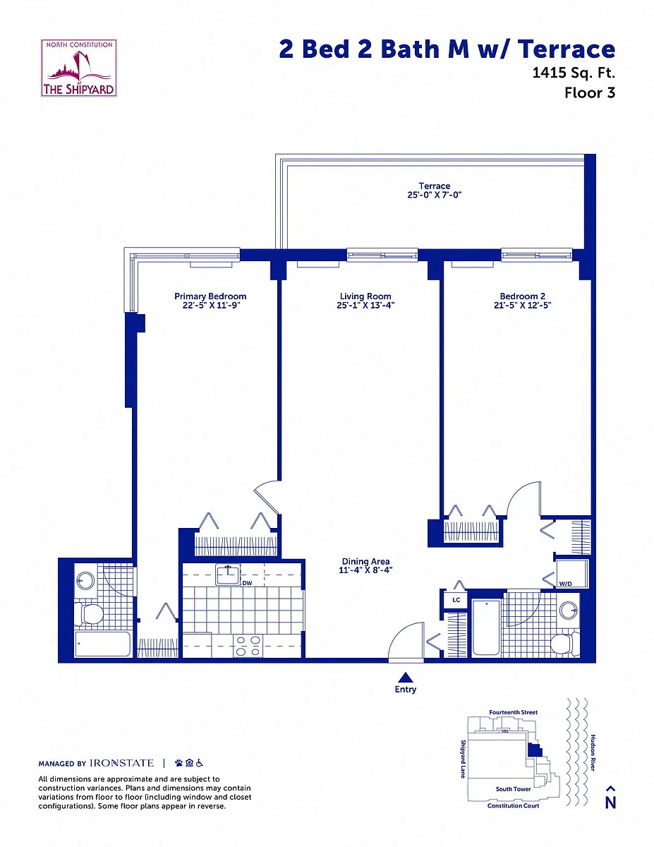 Floor plan 2 Bed 2 Bath M with Terrace
