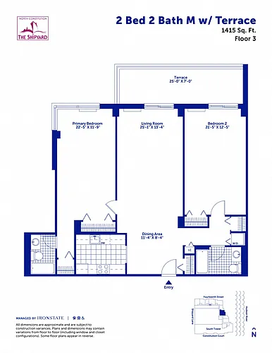 Floor plan 2 Bed 2 Bath M with Terrace