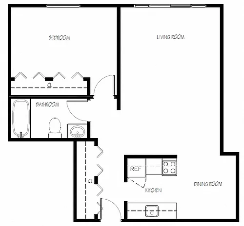 Floor plan 1 Bed 1 Bath B