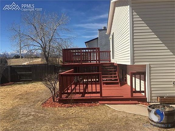 There are two levels to this large, well built deck and the views are amazing!  See Pikes Peak on the left with all the snow on it!  It looks amazing in person!