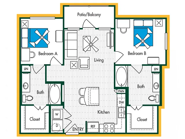 Floor plan 2BR/2BA - B2 A