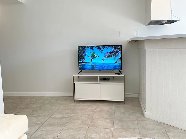 Open wall in living area that can be used for media center.