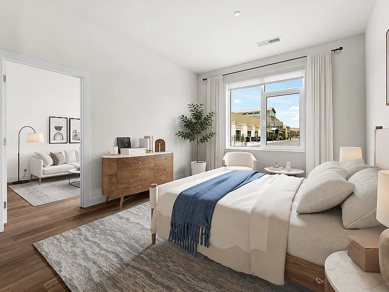 Modern bedroom with comfortable seating area