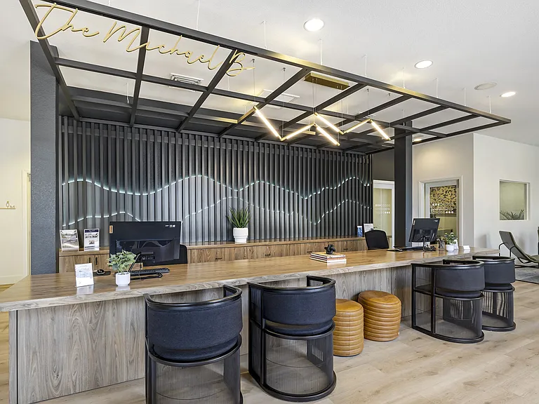 The leasing office at The Michael B offers a warm and inviting atmosphere for all who step through its doors.