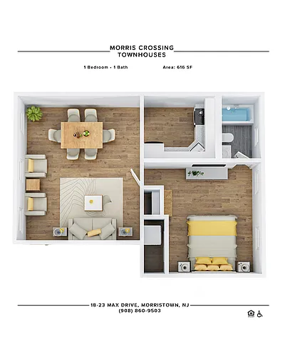 Floor plan One Bedroom with Front Patio