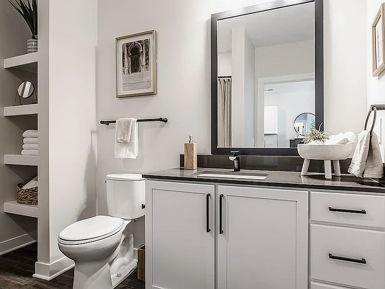 Bathroom with Built-In Shelving