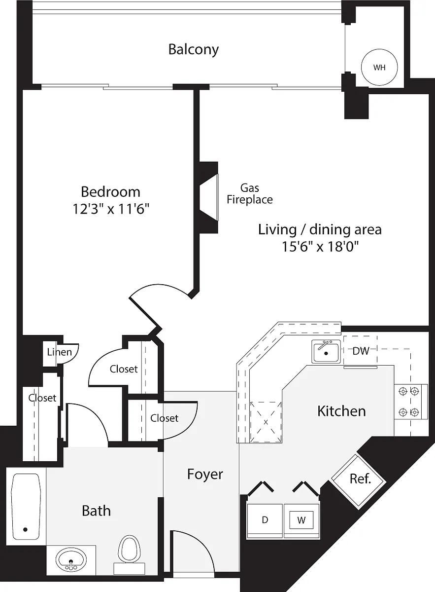Floor plan 1 Bedroom K no Terrace