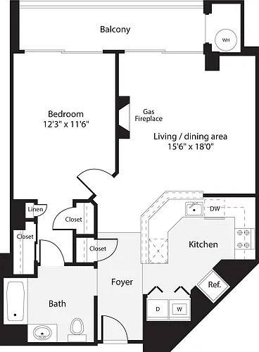 Floor plan 1 Bedroom K no Terrace
