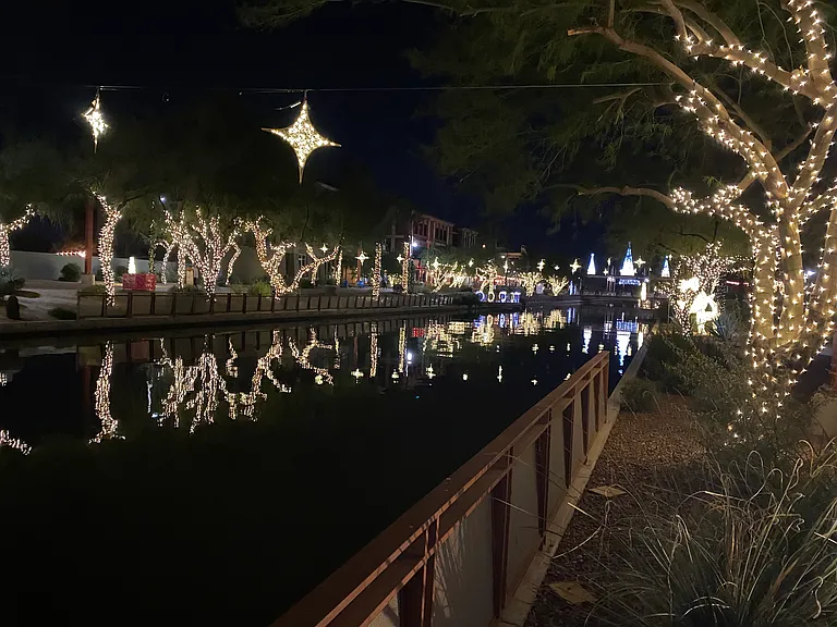 Holiday decorations along the canal.