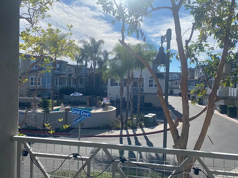 View of pool from patio balcony