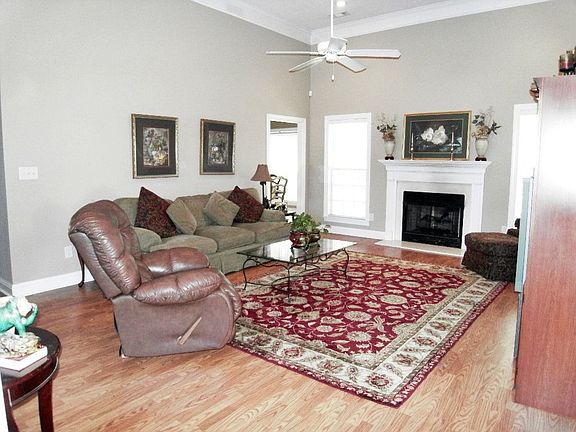 Spacious family room has gas fireplace