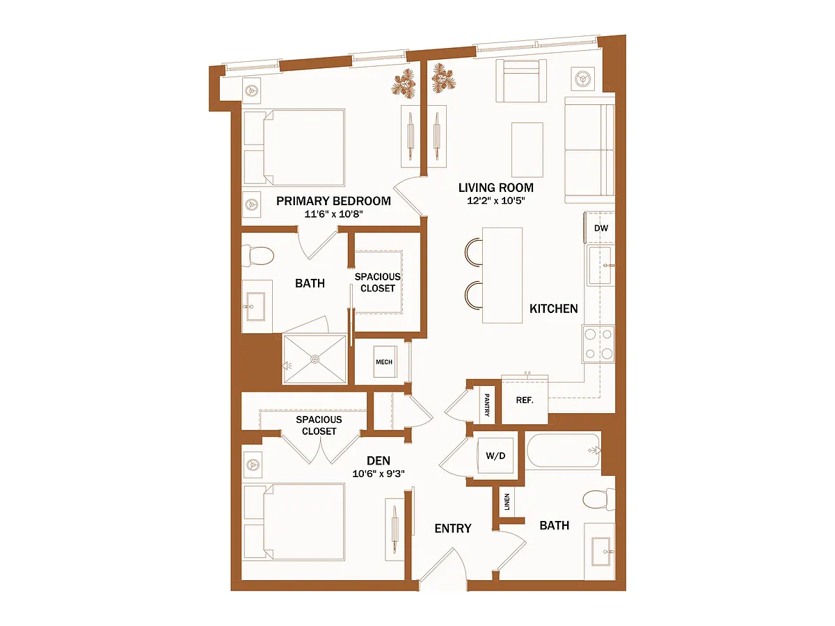 Floor plan C3 - 1 Bed + Den | 1 Bath