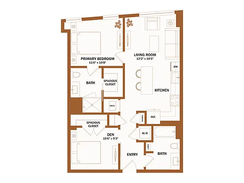 Floor plan C3.1 - 1 Bed + Den | 1 Bath