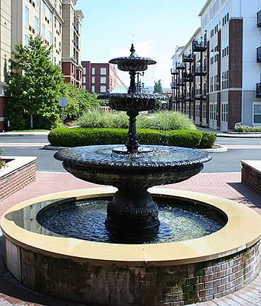 Welcoming fountain and beautiful landscaping