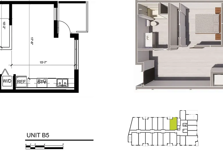 One-Bedroom, One-Bathroom 2D/3D Floor Plan - 1x1F One-Bedroom, One-Bathroom 2D/3D Floor Plan - 1x1F
