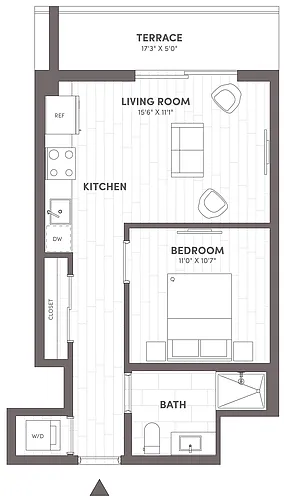 Floor plan Junior One Bedroom-A2