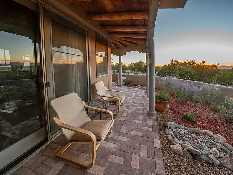 Master bedroom portale overlooking Jemez Mountains