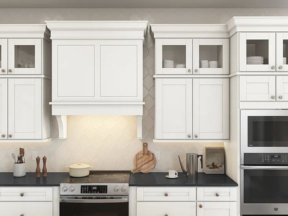 Kitchen with upper glass cabinets