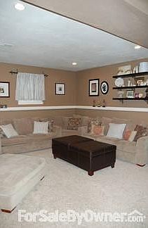 family room in the basement