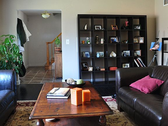 Living room with dark stained hardwood floors