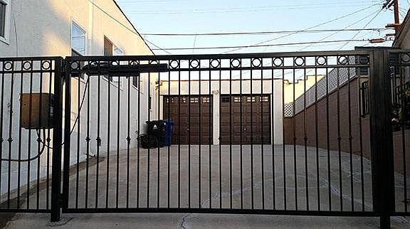 Driveway, gate and garage