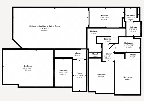 Floor plan Three-Bedroom Two-Half-Bathroom - G