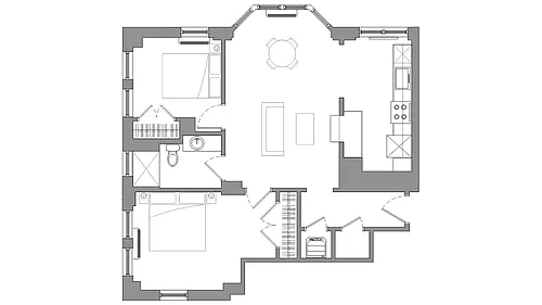 Floor plan Two Bedroom Corner w/Breakfast Bar