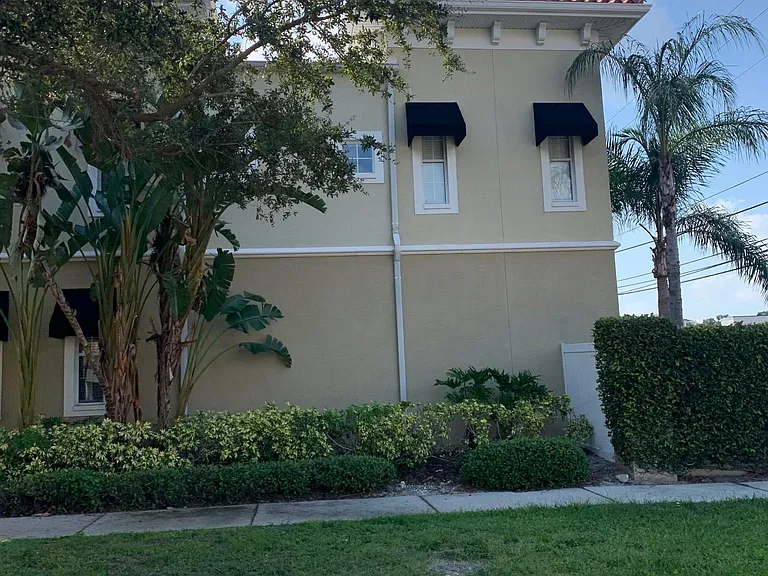 Exterior side view, sidewalk
