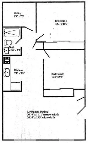 Floor plan 2 BED / 1 BA