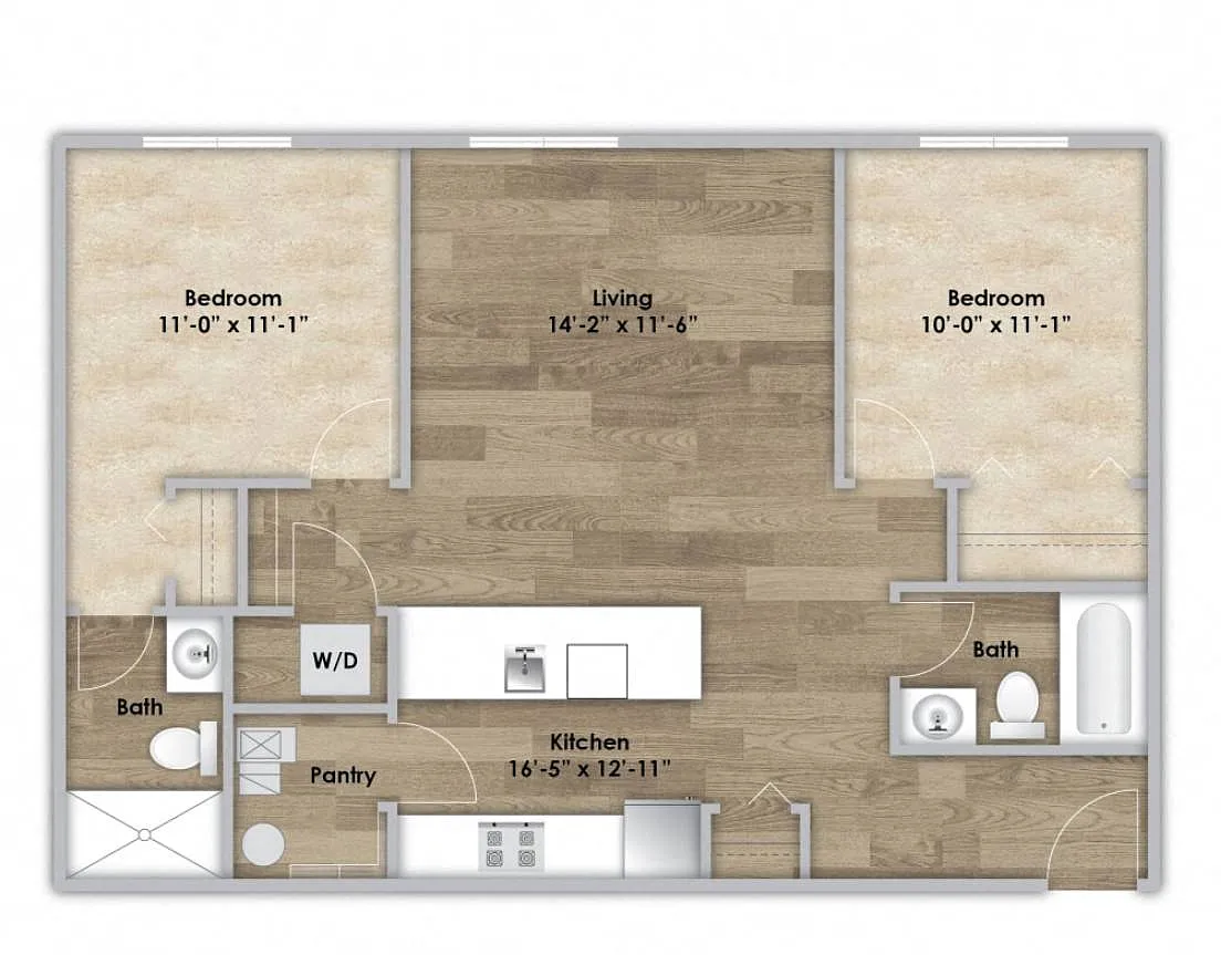 Floor plan 2 Bedroom - Second or Third Floor Style 201