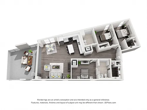 Floor plan 3BD/2BA - D2-B