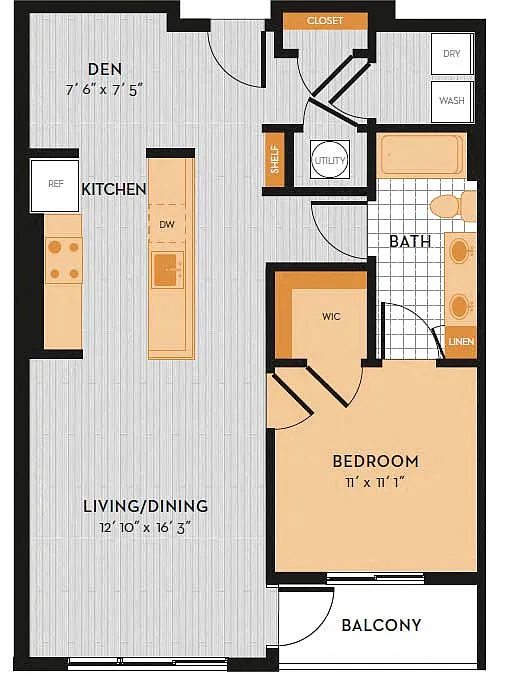 Floor plan AD4 - One Bedroom w/ Den