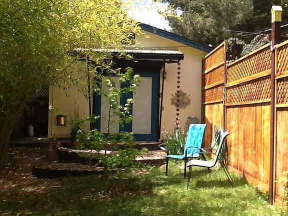 Backyard view toward the front door of the studio.