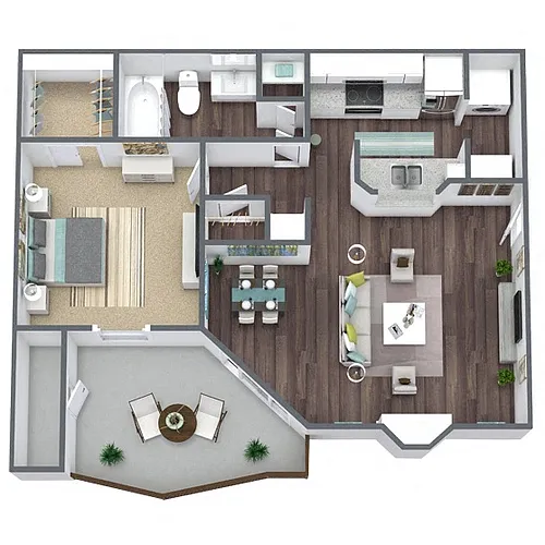 Floor plan A2: 1 Bed 1 Bath