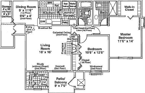 2 Bed 2 Bath Floorplan