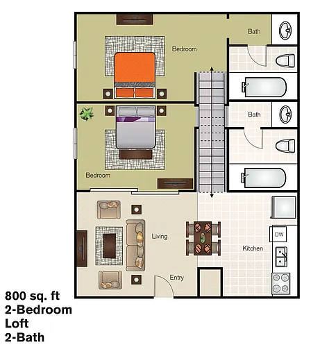 Floor plan Furnished 2 Bed Loft Long Term 8 Months or Longer