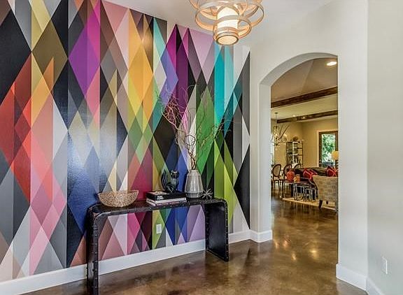 A Kaleidescope of color gives POP to the entry foyer.  Featured in InStyle Magazine's color issue.