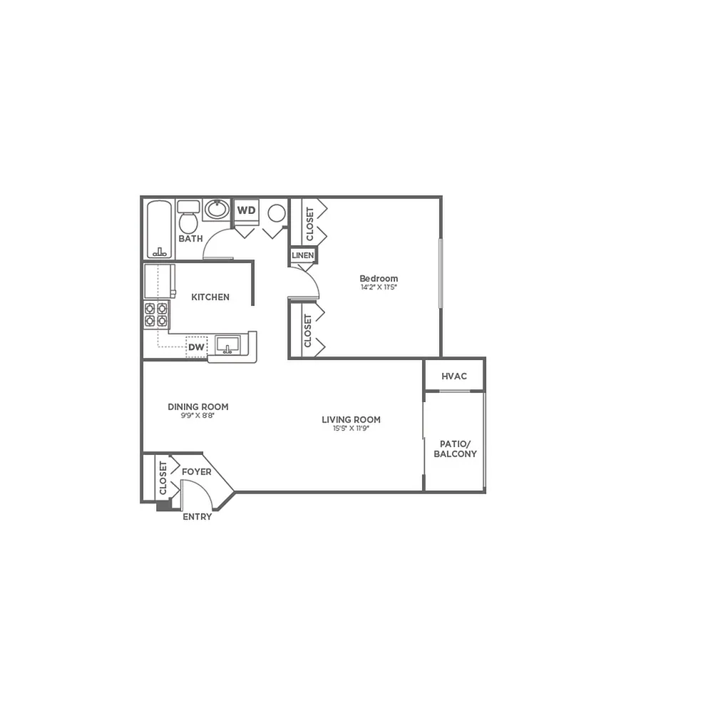 Floor plan One Bedroom One Bath (706 SF)