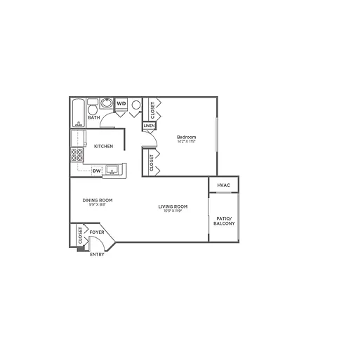 Floor plan One Bedroom One Bath (706 SF)