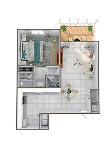 Floor plan A4 - One Bedroom, One Bathroom